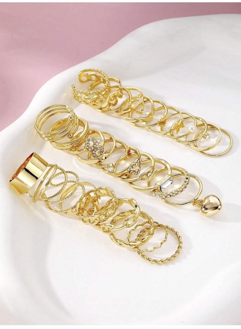 ڤيا ✨ طقم حلقات مجوهرات نسائي فاخر بطراز عتيق – 30 قطعة متنوعة - Image 3